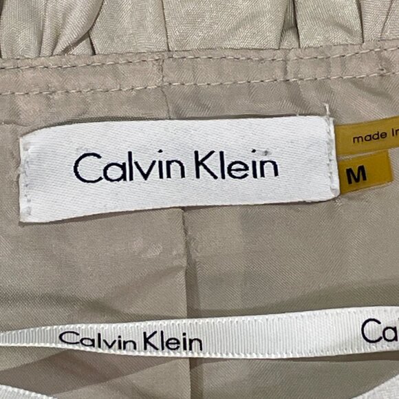 CALVIN KLEIN Dinner Jacket Long Sleeve Ruffle Button Down Texture Satin, Cream-M - Picture 7 of 9